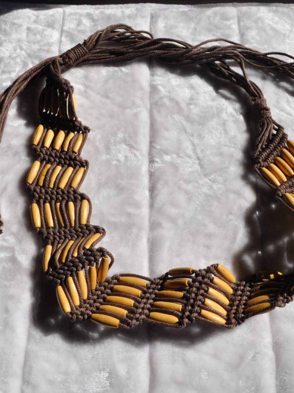 Belt Women's Bohemian boho-style tribal style belt features brown knotted macram